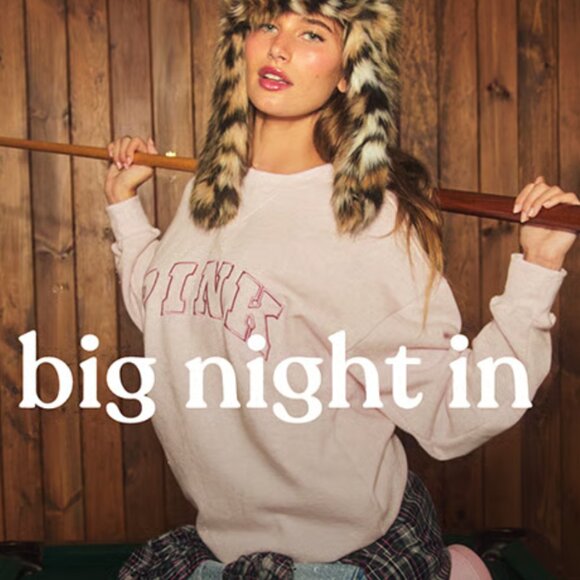 PINK Victoria's Secret Ivy Fleece Oversized Shimmer Crew Sweatshirt - NWT - Picture 1 of 8